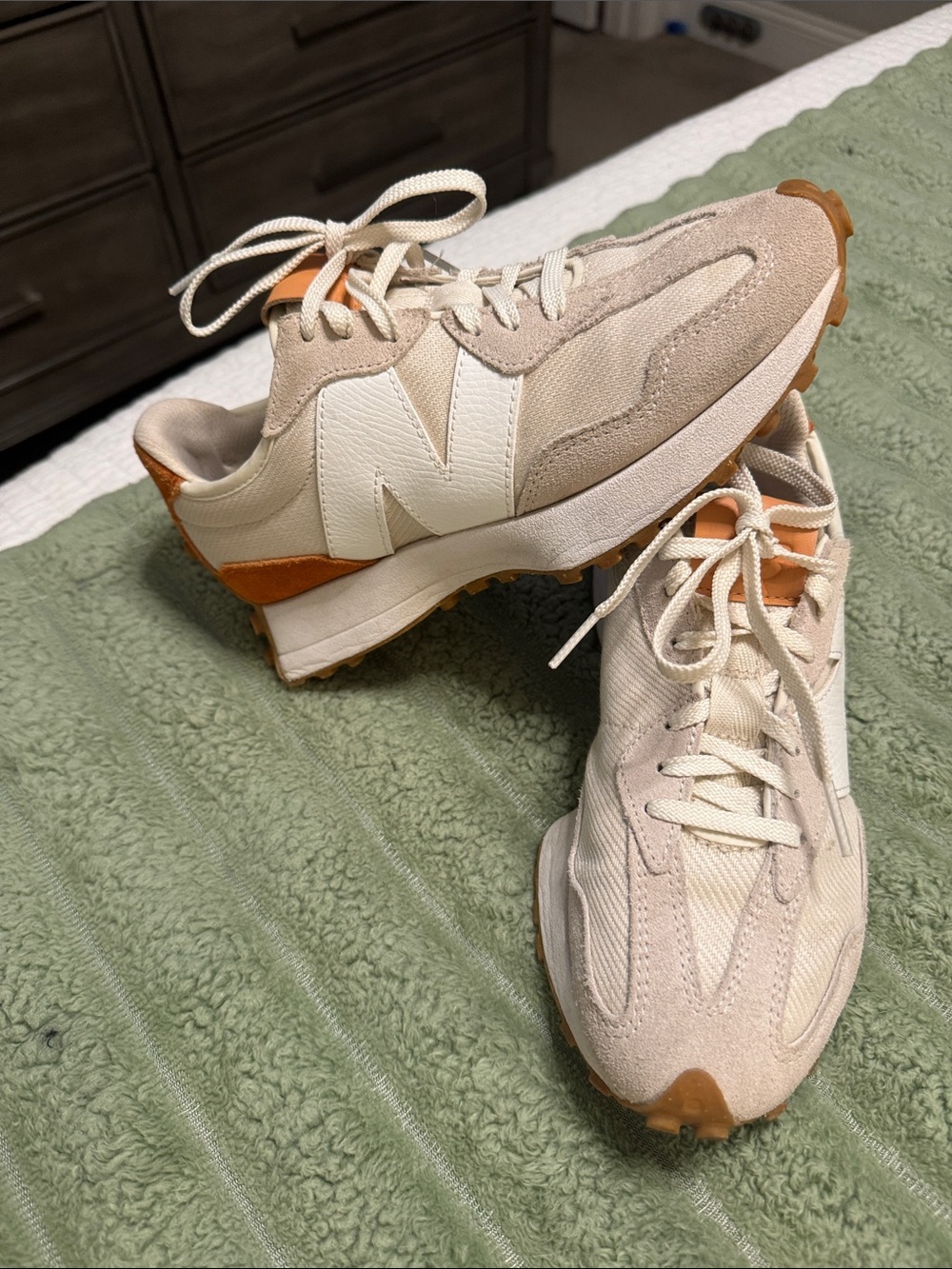 New Balance Women’s Beige & Orange Accent Retro Sneakers